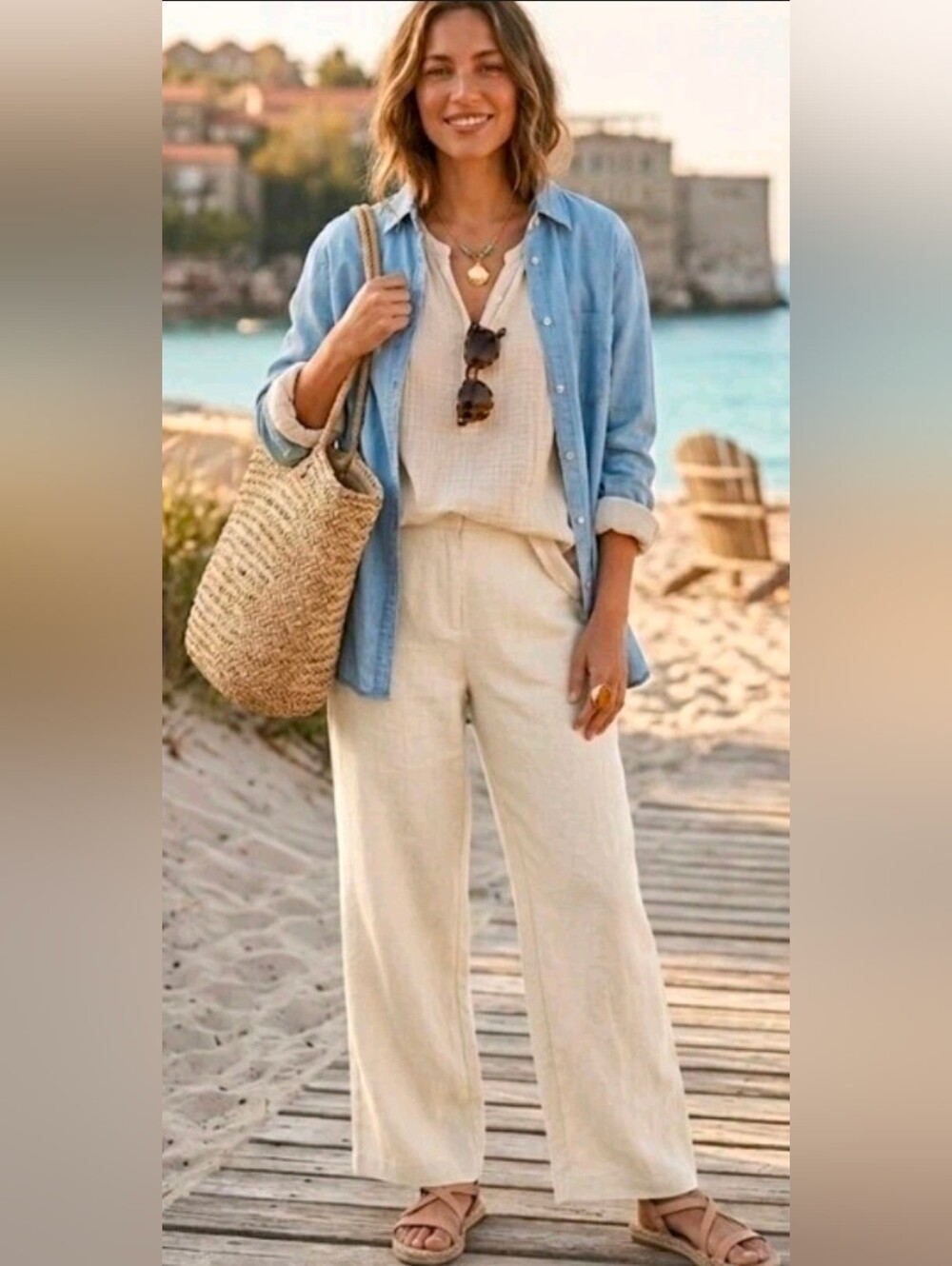 Eskandar 100% Linen Elastic Waist Cropped Lantern Jogger Pants White Size 1 - Picture 2 of 12